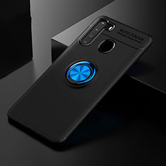 Ultra-thin Silicone Gel Soft Case Cover with Magnetic Finger Ring Stand JM2 for Samsung Galaxy A21 Blue and Black