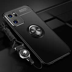 Ultra-thin Silicone Gel Soft Case Cover with Magnetic Finger Ring Stand JM3 for OnePlus Nord CE 2 5G Black
