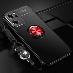 Ultra-thin Silicone Gel Soft Case Cover with Magnetic Finger Ring Stand JM3 for OnePlus Nord CE 2 5G Red and Black