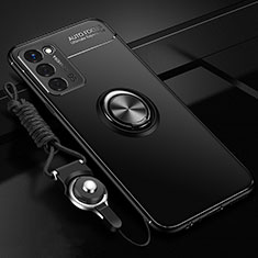 Ultra-thin Silicone Gel Soft Case Cover with Magnetic Finger Ring Stand JM3 for Oppo A53s 5G Black