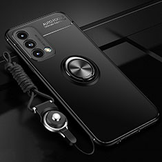 Ultra-thin Silicone Gel Soft Case Cover with Magnetic Finger Ring Stand JM3 for Oppo A54 5G Black