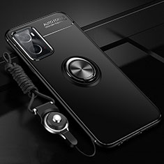 Ultra-thin Silicone Gel Soft Case Cover with Magnetic Finger Ring Stand JM3 for Oppo A76 Black