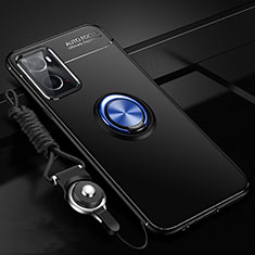 Ultra-thin Silicone Gel Soft Case Cover with Magnetic Finger Ring Stand JM3 for Oppo A76 Blue and Black