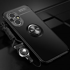 Ultra-thin Silicone Gel Soft Case Cover with Magnetic Finger Ring Stand JM3 for Oppo F21s Pro 5G Black