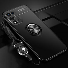 Ultra-thin Silicone Gel Soft Case Cover with Magnetic Finger Ring Stand JM3 for Oppo K9S 5G Black