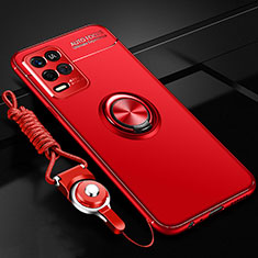 Ultra-thin Silicone Gel Soft Case Cover with Magnetic Finger Ring Stand JM3 for Oppo K9X 5G Red