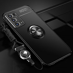 Ultra-thin Silicone Gel Soft Case Cover with Magnetic Finger Ring Stand JM3 for Oppo Reno6 Pro 5G Black