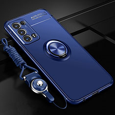 Ultra-thin Silicone Gel Soft Case Cover with Magnetic Finger Ring Stand JM3 for Oppo Reno6 Pro 5G Blue