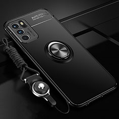 Ultra-thin Silicone Gel Soft Case Cover with Magnetic Finger Ring Stand JM3 for Oppo Reno6 Pro 5G India Black