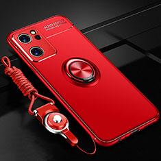 Ultra-thin Silicone Gel Soft Case Cover with Magnetic Finger Ring Stand JM3 for Oppo Reno7 5G Red