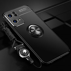 Ultra-thin Silicone Gel Soft Case Cover with Magnetic Finger Ring Stand JM3 for Oppo Reno7 Pro 5G Black