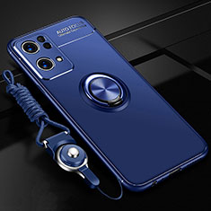 Ultra-thin Silicone Gel Soft Case Cover with Magnetic Finger Ring Stand JM3 for Oppo Reno7 Pro 5G Blue