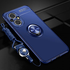 Ultra-thin Silicone Gel Soft Case Cover with Magnetic Finger Ring Stand JM3 for Oppo Reno7 Z 5G Blue