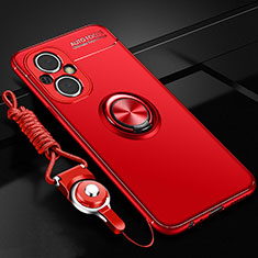Ultra-thin Silicone Gel Soft Case Cover with Magnetic Finger Ring Stand JM3 for Oppo Reno8 Lite 5G Red