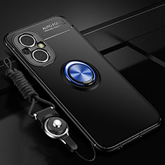 Ultra-thin Silicone Gel Soft Case Cover with Magnetic Finger Ring Stand JM3 for Oppo Reno8 Z 5G Blue and Black