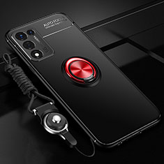 Ultra-thin Silicone Gel Soft Case Cover with Magnetic Finger Ring Stand JM3 for Realme 9 SE 5G Red and Black
