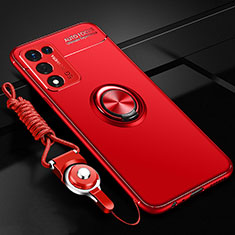 Ultra-thin Silicone Gel Soft Case Cover with Magnetic Finger Ring Stand JM3 for Realme Q3s 5G Red