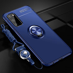 Ultra-thin Silicone Gel Soft Case Cover with Magnetic Finger Ring Stand JM3 for Samsung Galaxy S20 Blue