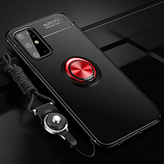 Ultra-thin Silicone Gel Soft Case Cover with Magnetic Finger Ring Stand JM3 for Samsung Galaxy S20 Plus 5G Red and Black