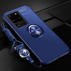 Ultra-thin Silicone Gel Soft Case Cover with Magnetic Finger Ring Stand JM3 for Samsung Galaxy S20 Ultra 5G Blue