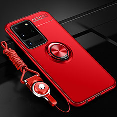 Ultra-thin Silicone Gel Soft Case Cover with Magnetic Finger Ring Stand JM3 for Samsung Galaxy S20 Ultra 5G Red