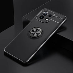 Ultra-thin Silicone Gel Soft Case Cover with Magnetic Finger Ring Stand K01 for Xiaomi Mi 11 5G Black