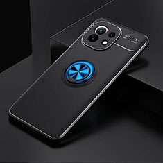 Ultra-thin Silicone Gel Soft Case Cover with Magnetic Finger Ring Stand K01 for Xiaomi Mi 11 5G Blue and Black