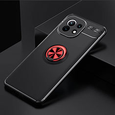 Ultra-thin Silicone Gel Soft Case Cover with Magnetic Finger Ring Stand K01 for Xiaomi Mi 11 5G Red and Black