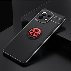Ultra-thin Silicone Gel Soft Case Cover with Magnetic Finger Ring Stand K01 for Xiaomi Mi 11 Lite 4G Red and Black