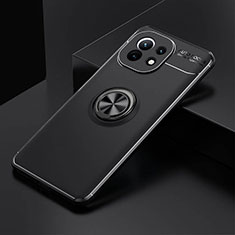 Ultra-thin Silicone Gel Soft Case Cover with Magnetic Finger Ring Stand K01 for Xiaomi Mi 11 Lite 5G NE Black