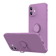 Ultra-thin Silicone Gel Soft Case Cover with Magnetic Finger Ring Stand N01 for Apple iPhone 12 Mini Purple