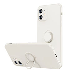 Ultra-thin Silicone Gel Soft Case Cover with Magnetic Finger Ring Stand N01 for Apple iPhone 12 Mini White