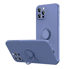 Ultra-thin Silicone Gel Soft Case Cover with Magnetic Finger Ring Stand N01 for Apple iPhone 12 Pro Lavender Gray