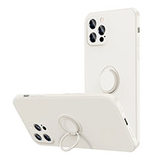 Ultra-thin Silicone Gel Soft Case Cover with Magnetic Finger Ring Stand N01 for Apple iPhone 12 Pro Max White