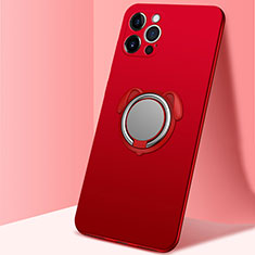 Ultra-thin Silicone Gel Soft Case Cover with Magnetic Finger Ring Stand N02 for Apple iPhone 12 Pro Red