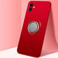 Ultra-thin Silicone Gel Soft Case Cover with Magnetic Finger Ring Stand N02 for Apple iPhone 12 Red