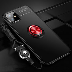 Ultra-thin Silicone Gel Soft Case Cover with Magnetic Finger Ring Stand N03 for Apple iPhone 12 Mini Red and Black
