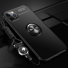 Ultra-thin Silicone Gel Soft Case Cover with Magnetic Finger Ring Stand N03 for Apple iPhone 12 Pro Black