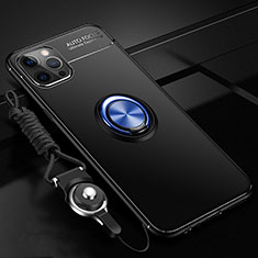 Ultra-thin Silicone Gel Soft Case Cover with Magnetic Finger Ring Stand N03 for Apple iPhone 12 Pro Blue and Black