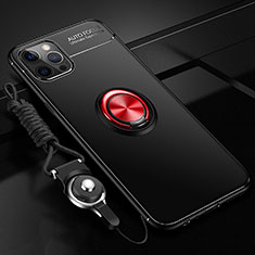 Ultra-thin Silicone Gel Soft Case Cover with Magnetic Finger Ring Stand N03 for Apple iPhone 12 Pro Max Red and Black