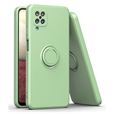 Ultra-thin Silicone Gel Soft Case Cover with Magnetic Finger Ring Stand QW1 for Samsung Galaxy A12 Army green