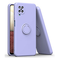 Ultra-thin Silicone Gel Soft Case Cover with Magnetic Finger Ring Stand QW1 for Samsung Galaxy A12 Lavender Gray