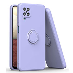 Ultra-thin Silicone Gel Soft Case Cover with Magnetic Finger Ring Stand QW1 for Samsung Galaxy A12 Nacho Lavender Gray