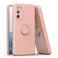 Ultra-thin Silicone Gel Soft Case Cover with Magnetic Finger Ring Stand QW1 for Samsung Galaxy A12 Nacho Pink