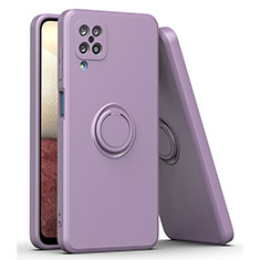 Ultra-thin Silicone Gel Soft Case Cover with Magnetic Finger Ring Stand QW1 for Samsung Galaxy A12 Nacho Purple