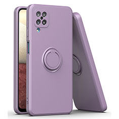 Ultra-thin Silicone Gel Soft Case Cover with Magnetic Finger Ring Stand QW1 for Samsung Galaxy A12 Purple