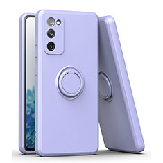 Ultra-thin Silicone Gel Soft Case Cover with Magnetic Finger Ring Stand QW1 for Samsung Galaxy S20 FE (2022) 5G Lavender Gray