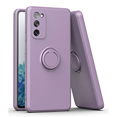 Ultra-thin Silicone Gel Soft Case Cover with Magnetic Finger Ring Stand QW1 for Samsung Galaxy S20 Lite 5G Purple