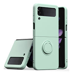 Ultra-thin Silicone Gel Soft Case Cover with Magnetic Finger Ring Stand QW1 for Samsung Galaxy Z Flip3 5G Army green