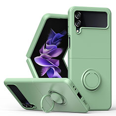 Ultra-thin Silicone Gel Soft Case Cover with Magnetic Finger Ring Stand QW1 for Samsung Galaxy Z Flip4 5G Matcha Green